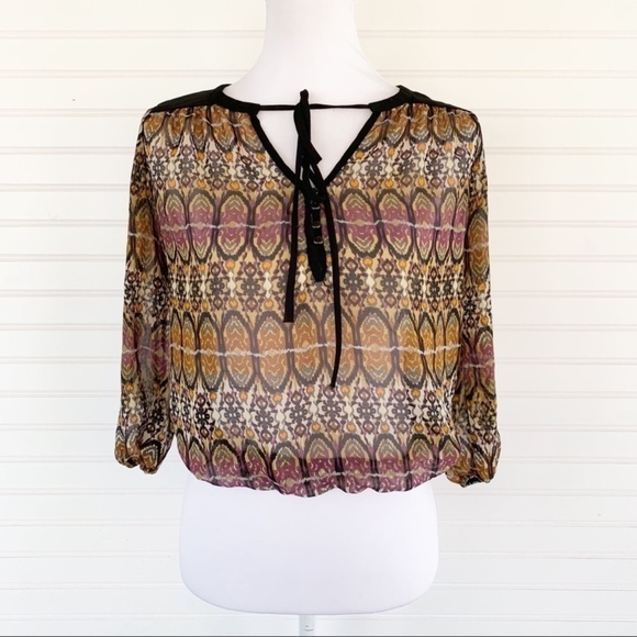 Lily Rose Sheer Boho Print Blouse XS – Tie Neck, Lined - Picture 1 of 8